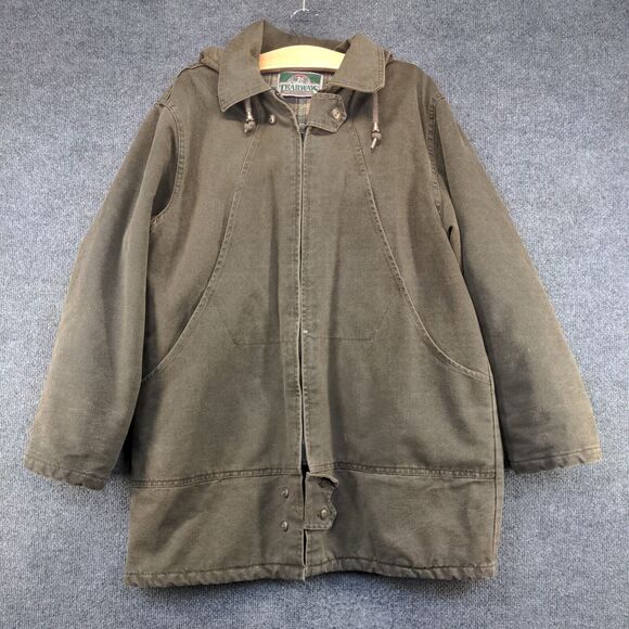 Trailways Men's Full Zip Flannel Lined Hooded Chore Field Jacket Brown XL Cotton - Picture 2 of 15